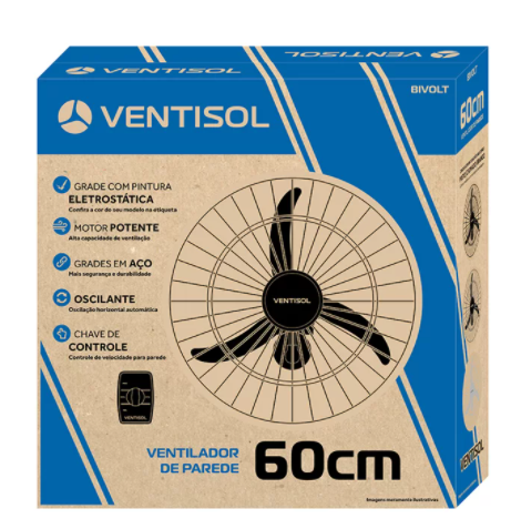 VENTILADOR OSCILANTE DE PAREDE 60CM BIVOLT - VENTISOL