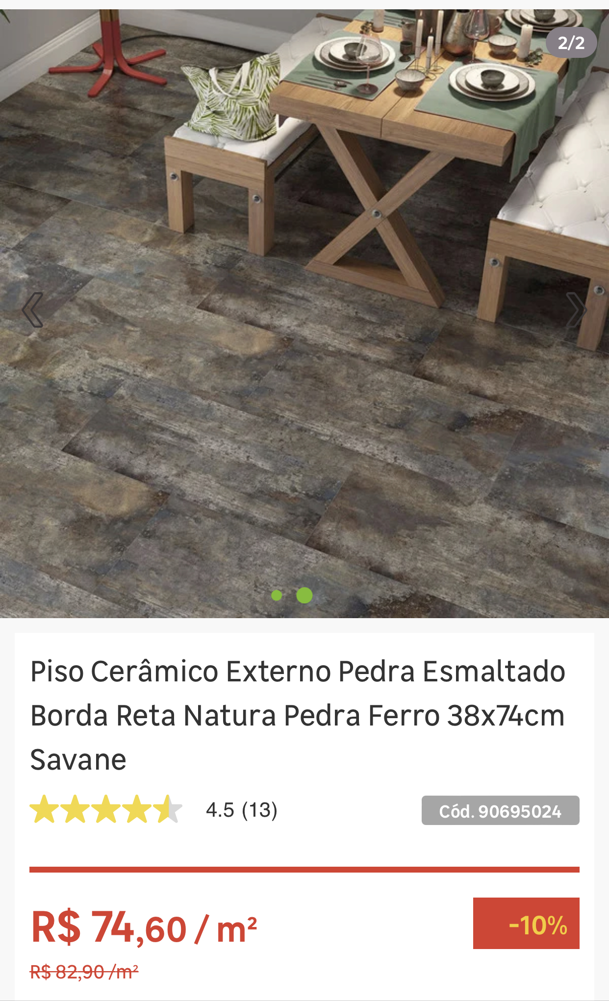 Piso Cerâmico Externo Pedra Esmaltado Borda Reta Natura Pedra Ferro 38x74cm Savane