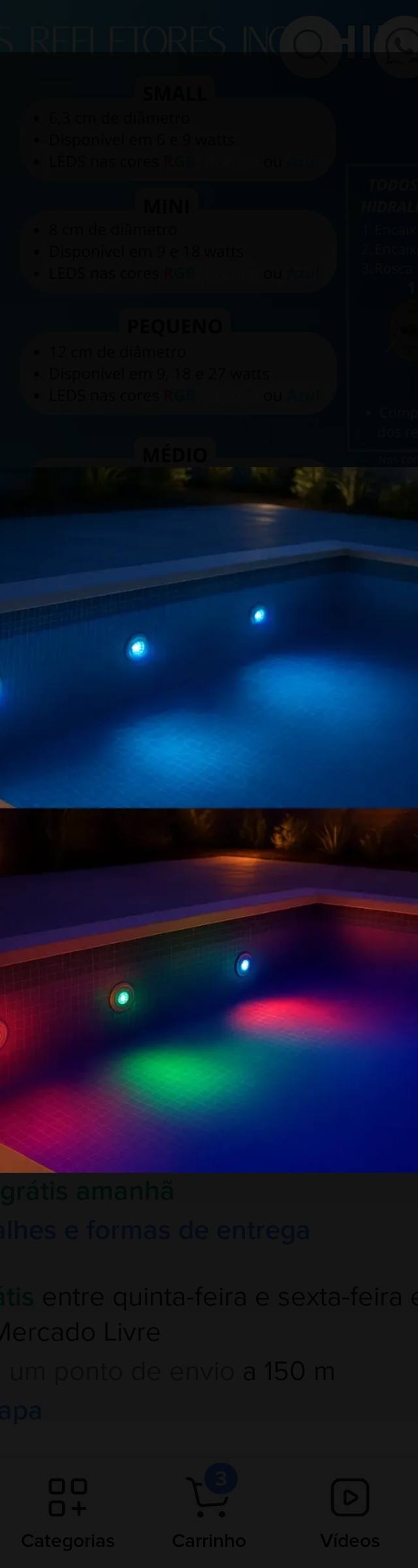 Kit iluminação picina 9w 8 leds inox e comando e fonte